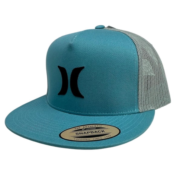 Hurley Men's Trucker Hat Icon Solid Flat Bill Snapback Cap (One Size, Aqua/Grey)