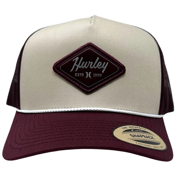 Hurley Men's Trucker Hat Sommerset High Crown Mesh Snapback Cap (Burgundy/Beige)