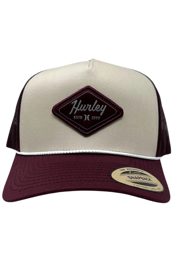 Men's Trucker Hat Sommerset High Crown Mesh Snapback Cap (Burgundy/Beige)