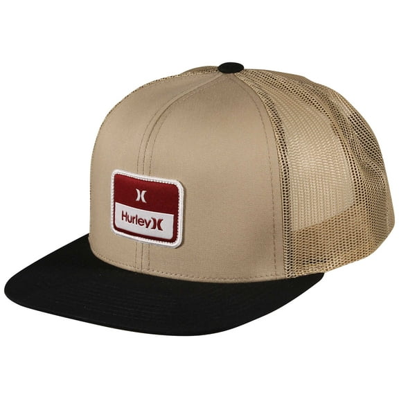 Hurley Men's Trucker Hat Stacked Flat Bill Mesh Snapback Cap (Khaki)