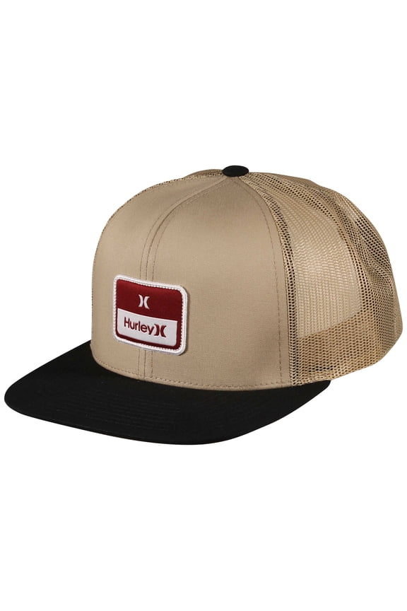 Men's Trucker Hat Stacked Flat Bill Mesh Snapback Cap (Khaki)