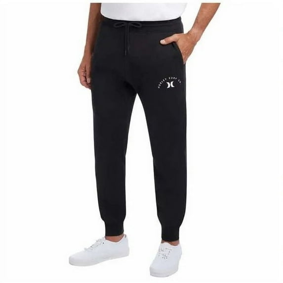 Hurley Mens Fleece Jogger Black XL Dual Side Pockets Adj Drawstring Slim Fit