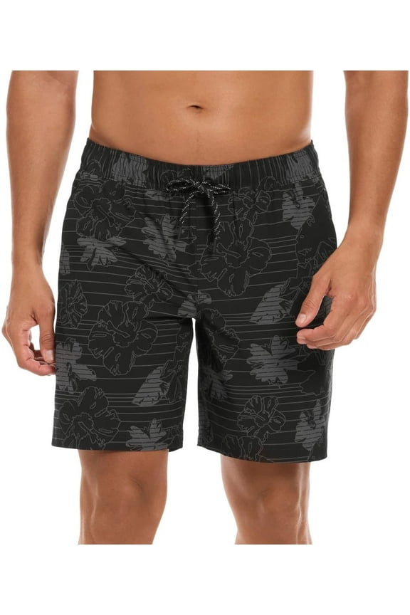 Mens Lightweight Volley Swim Short Trunk (US, Alpha, Large, Regular, Regular, Black Hibiscus)