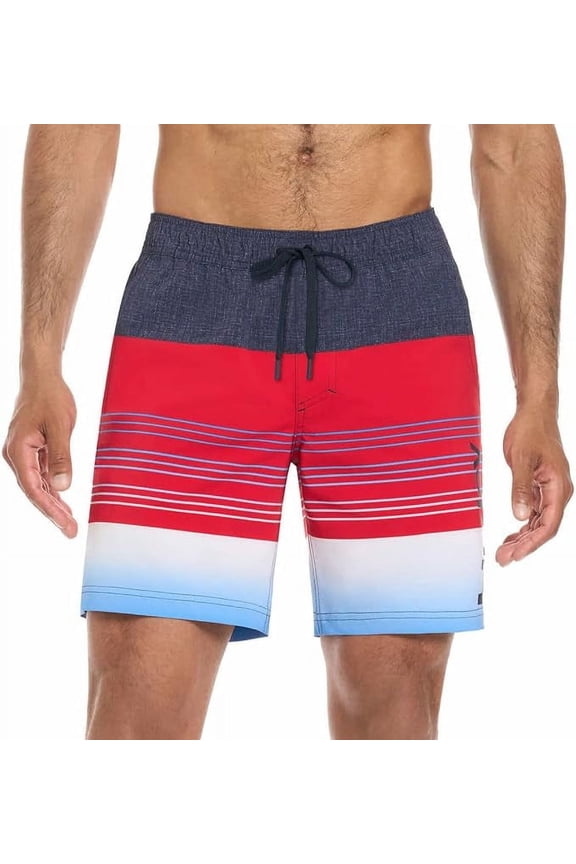 Mens Lightweight Volley Swim Short Trunk (US, Alpha, X-Large, Regular, Regular, Multi Red/Blue)