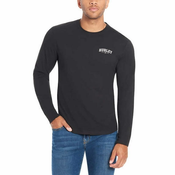 Hurley Mens Long Sleeve Graphic Tee T-Shirt (Black, Medium)