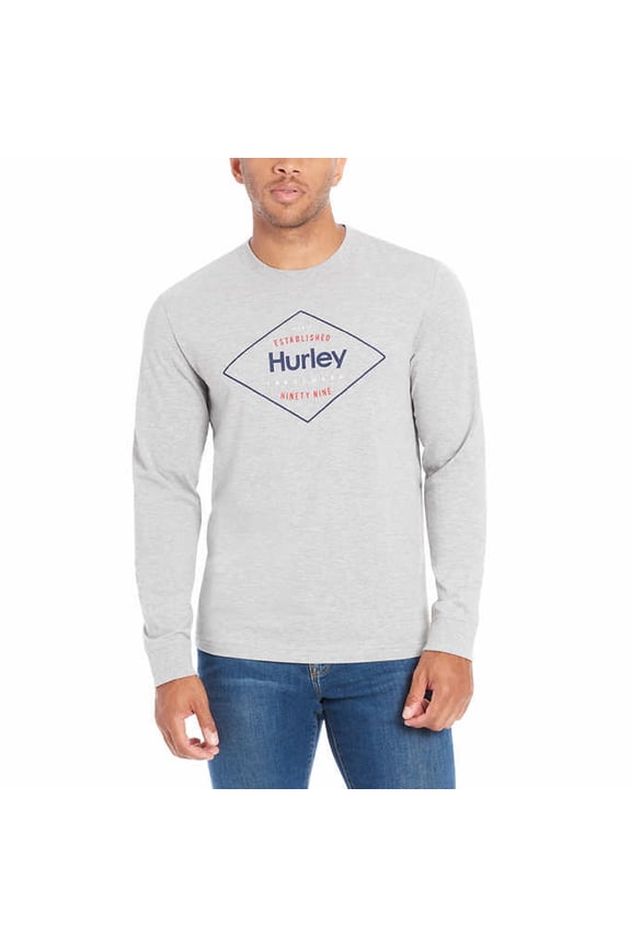 Mens Long Sleeve Graphic Tee T-Shirt (Gray, Medium)