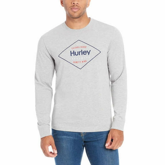 Hurley Mens Long Sleeve Graphic Tee T-Shirt (Gray, Medium)