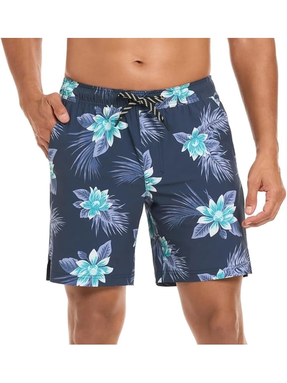 Mens Swim Short (Dark Blue Floral, Medium)