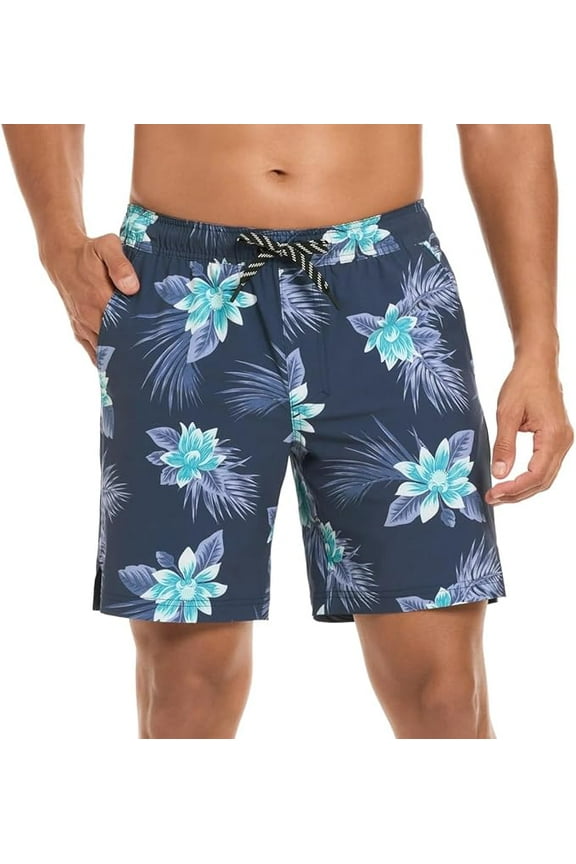 Mens Swim Short (Dark Blue Floral, Medium)