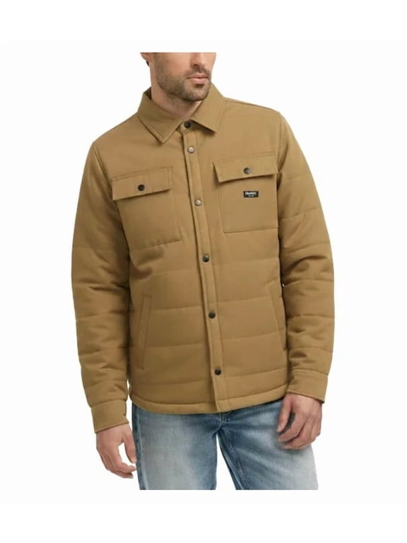 Mens Tan Brown Sherpa Lined Shirt Jacket Shacket Snap Front, Size XXL