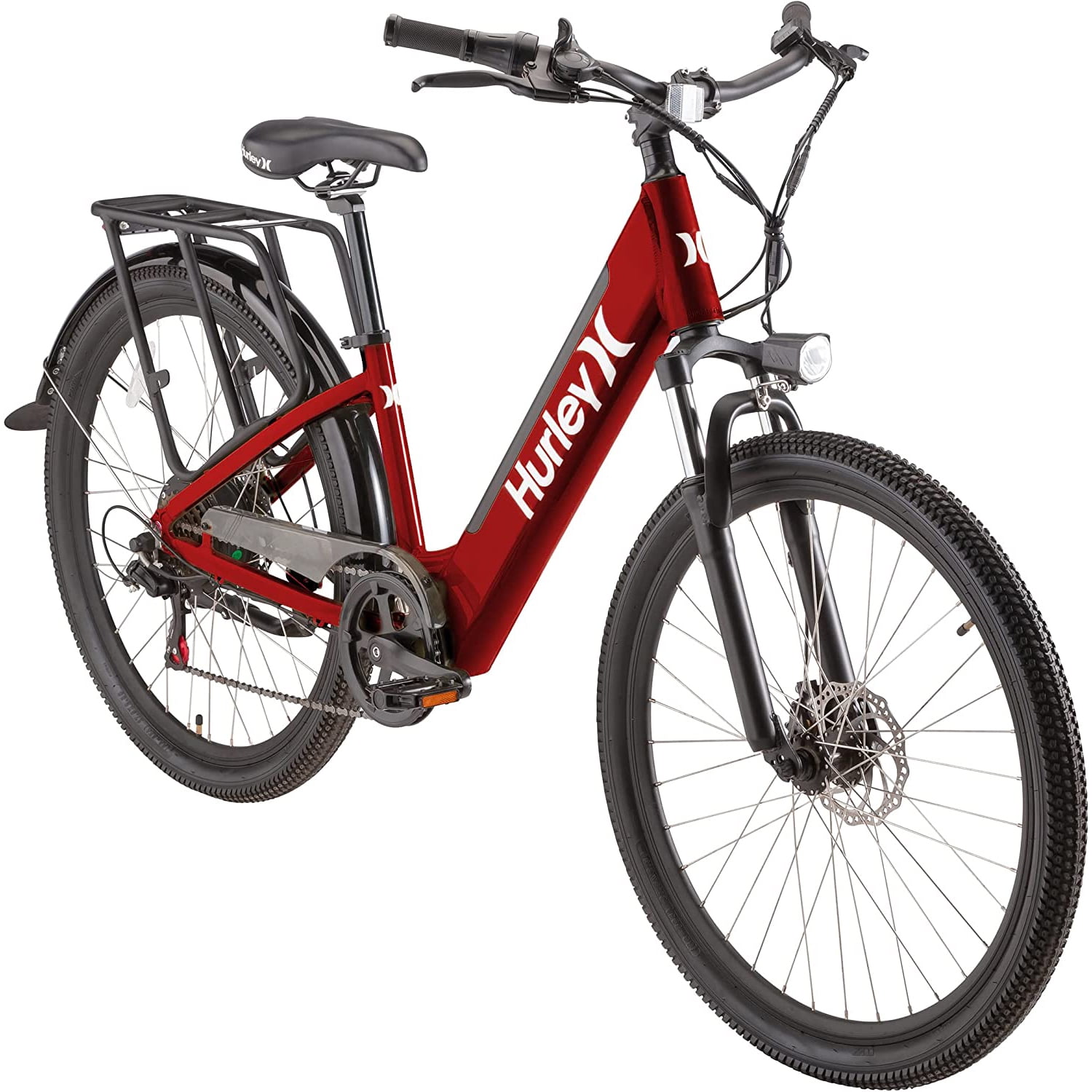 Hurley Pizza Bike 19" Electric Bike, 7Speed, Rear Rack, Chili Red (HE