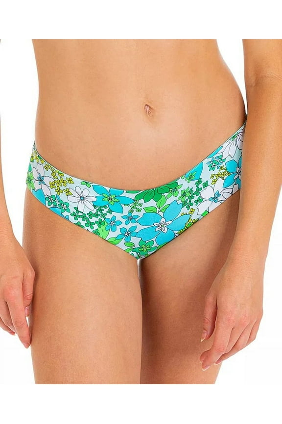 Junior's Floral Print Cheeky Swim Bottoms Swimsuit Blue Size Large
