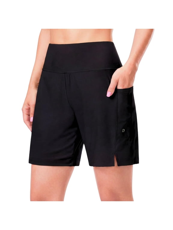 Women's 5"/7" High Waisted Swim Shorts Board Shorts with Liner Black