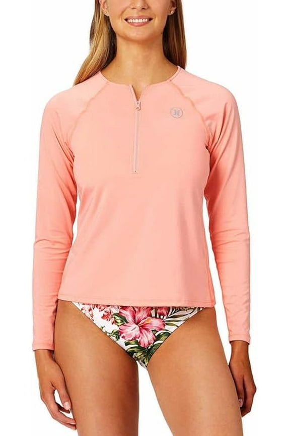 Women's Half Zip Swim Rash Guard Long Sleeve Top