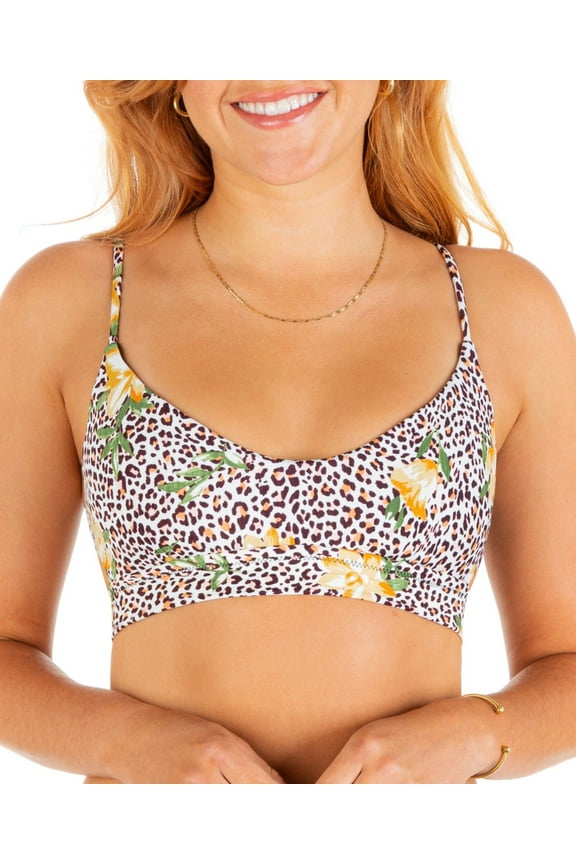 Women's Juniors' Printed Cutout Bikini Top Swimsuit White Size M
