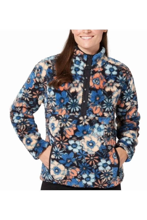 Women's Snap Super Soft Plush Fleece Sweatshirt Pullover Top (Blue, M)