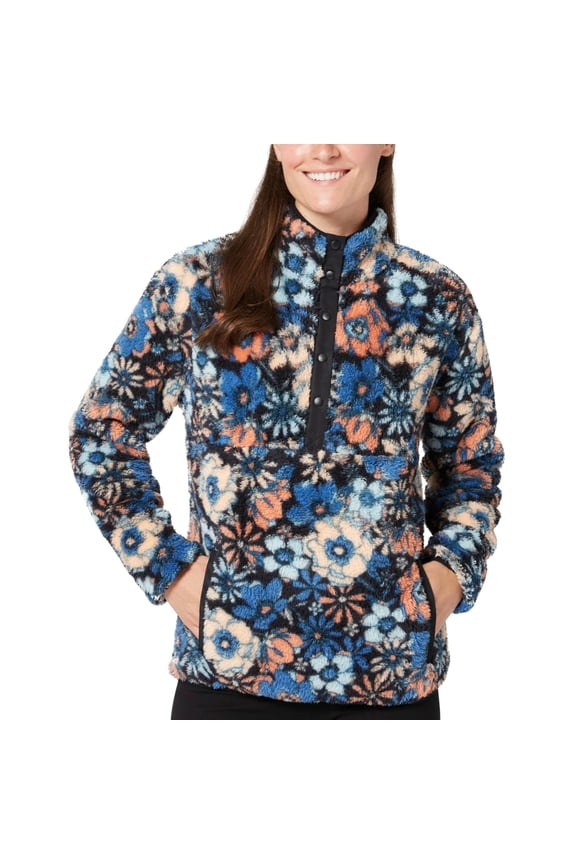 Women's Snap Super Soft Plush Fleece Sweatshirt Pullover Top (Blue, XL)