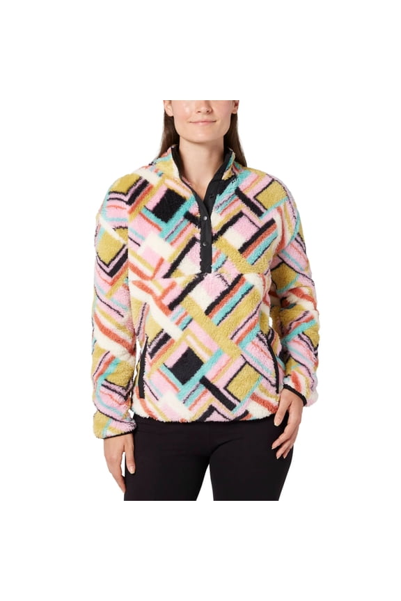 Women's Snap Super Soft Plush Fleece Sweatshirt Pullover Top (Pink, M)