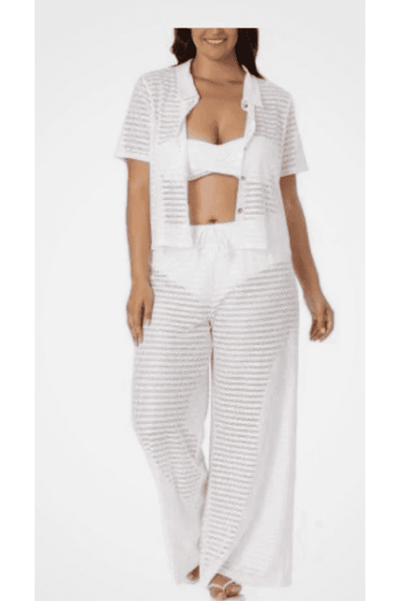 Women's Swim 2-Piece Cover-Up Set White Medium