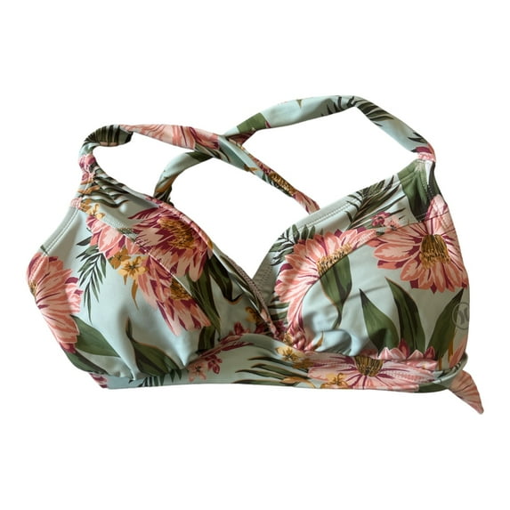 Hurley Women's UPF 50+ Crossback Soft Strap Lined Bikini Top (Camellia Dreams, XL)