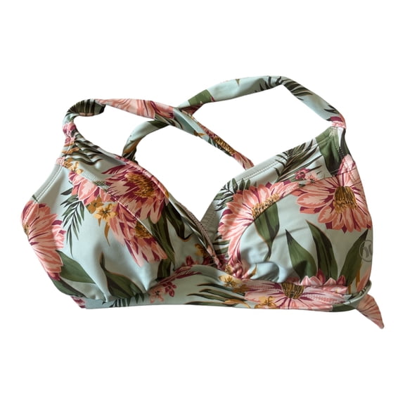 Hurley Women's UPF 50 Crossback Soft Strap Lined Bikini Top (Camellia Dreams, XL)