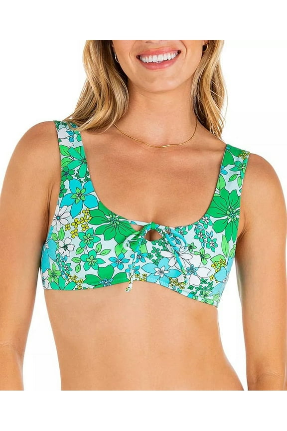 Women's Wild Bloom Mist Tie Front Bikini Swim Top Blue Size X-Small