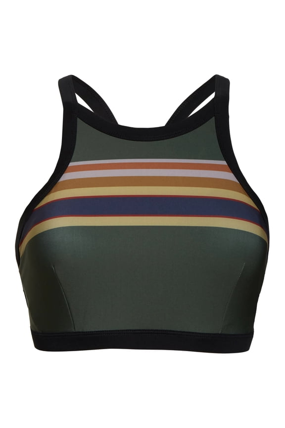 Women's X Pendleton National Parks High Neck Striped Surf Bikini Top (X-Large, Olive Green)