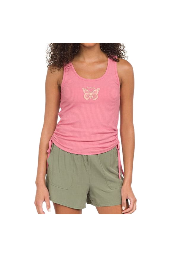Womens Butterfly Side Cinch Tank Top, Pink, X-Large