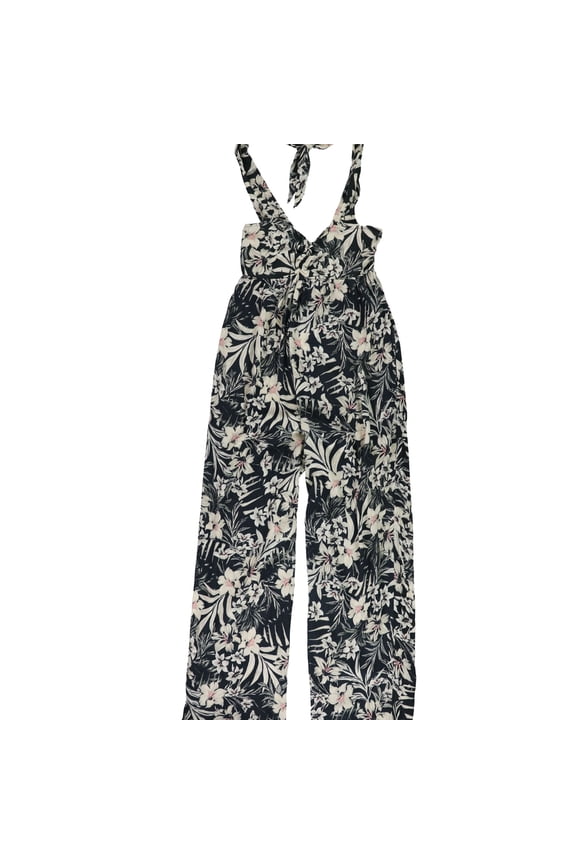 Womens Floral Print Romper Jumpsuit, Black, X-Large