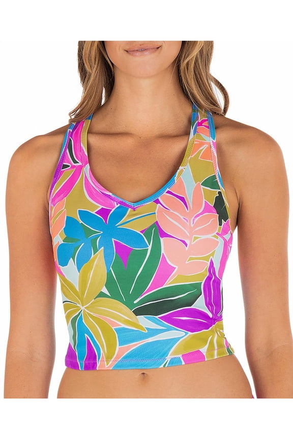 Womens Juniors Printed Racerback Tankini Swim Top