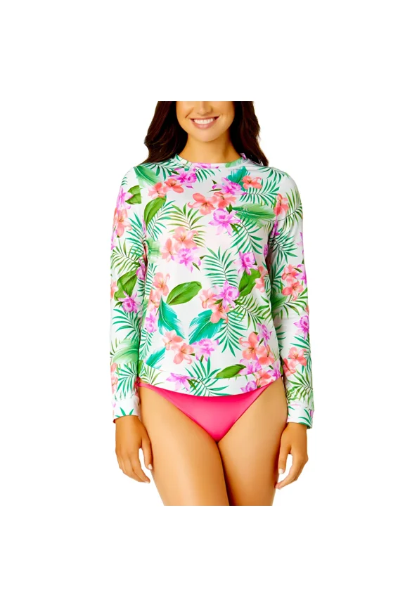 Womens Long Sleeve Rash Guard Tee White Floral XL