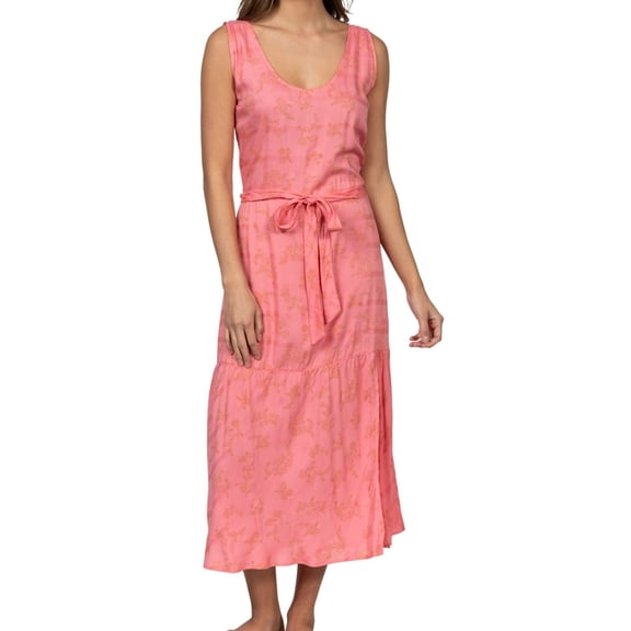 Hurley Womens Monroe High Slit Maxi Blouson Dress, Pink, Medium