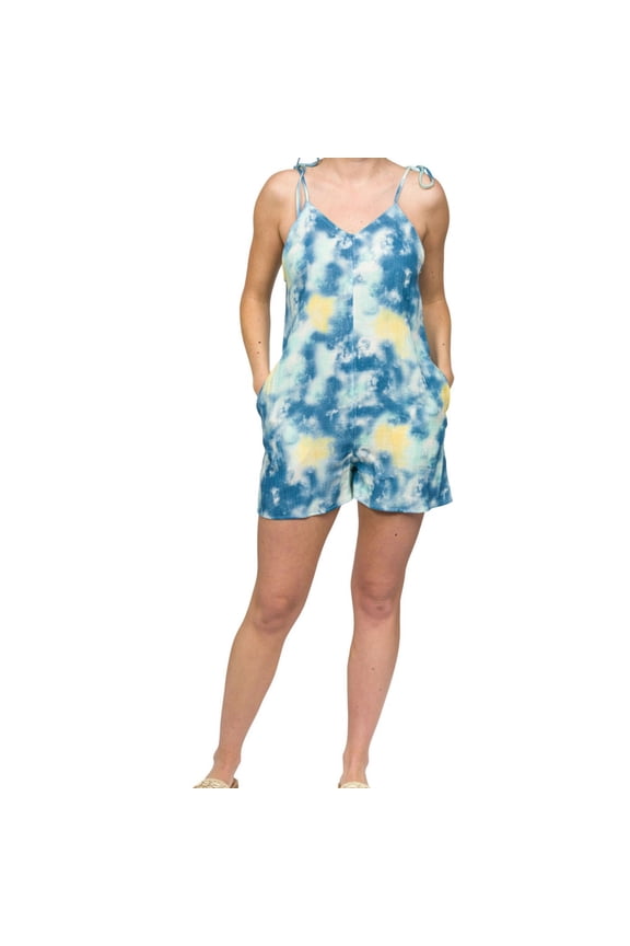Womens Naturals Tie Strap Romper Jumpsuit, Blue, Small