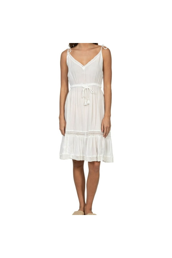 Womens Peasant Midi Dress, White, Small