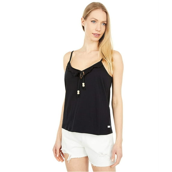 Hurley Womens Ruffled Tank Top, Black, Medium