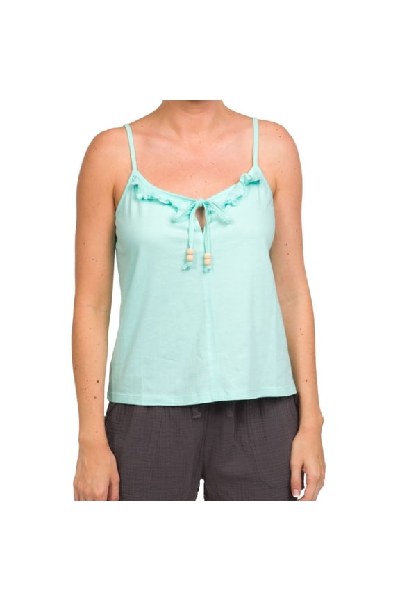 Womens Ruffled Tank Top, Green, X-Small