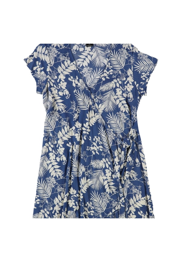 Womens Side Tie Wrap Dress, Blue, X-Large