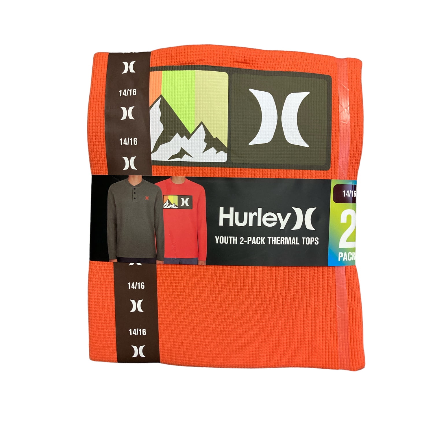 Hurley Youth Boy's 2 Pack Long Sleeve Thermal Logo Shirts (Orange/Light Olive, 8)