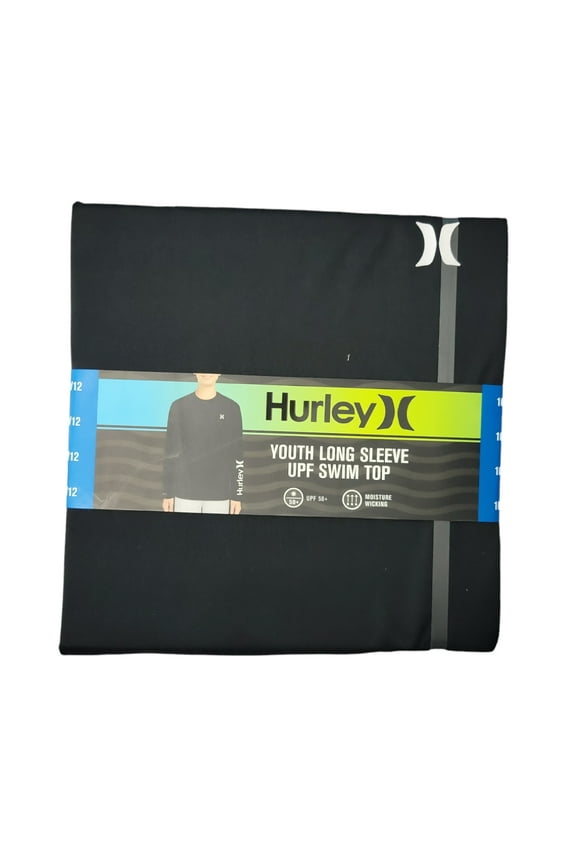 Youth Boy's UPF 50+ Long Sleeve Rash Guard Swim Top (Black, 5/6)