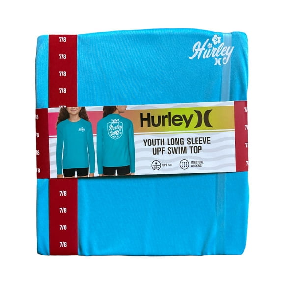 Hurley Youth Girl's Long Sleeve UPF 50+ Moisture Wicking Swim Top (Blue, 4)