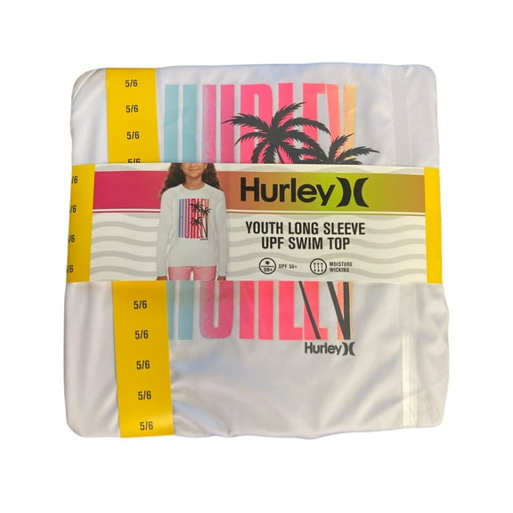 Hurley Youth Girl's Long Sleeve UPF 50+ Moisture Wicking Swim Top (White, 14/16)