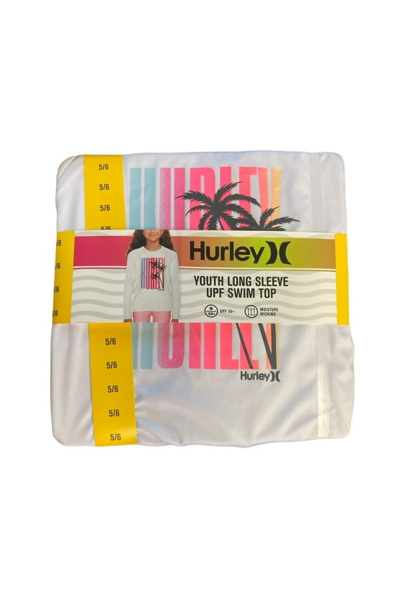 Youth Girl's Long Sleeve UPF 50+ Moisture Wicking Swim Top (White, 14/16)