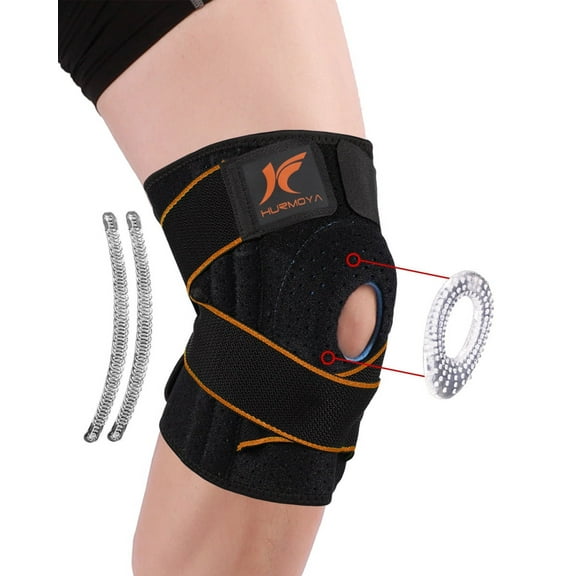 Hurmoya Knee Brace with Side Stabilizers & Patella Gel Pads, Adjustable Compression Knee Support Braces for Knee Pain, Meniscus Tear,ACL,MCL,Arthritis, Joint Pain Relief, Injury Recovery-(O,M).