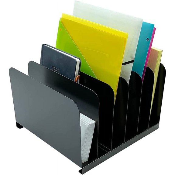Huron Desktop File Binder Organizer Storage Vertical 6 Slot, Black Commercial Grade Steel
