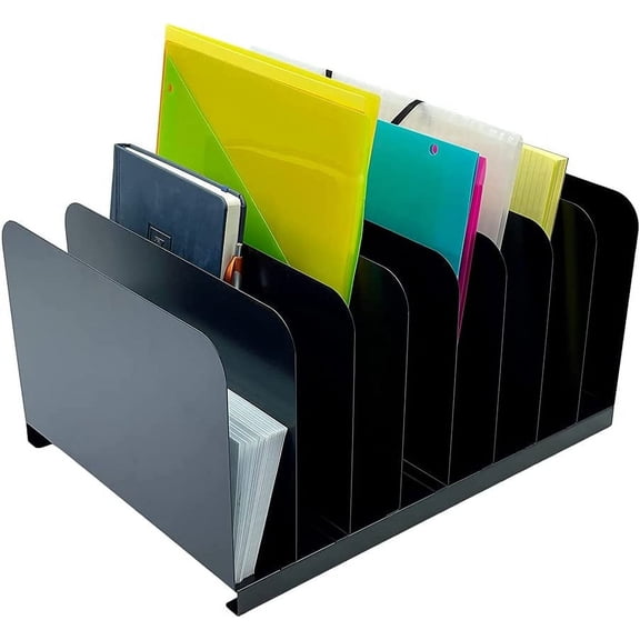 Huron Desktop File Binder Organizer Storage Vertical 8 Slot, Black Commercial Grade Steel
