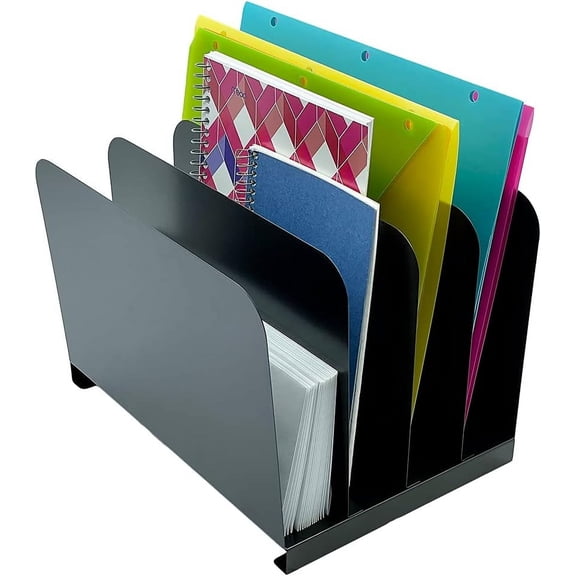 Huron Desktop File Organizer Vertical 4 Slot, Black Commercial Grade Steel