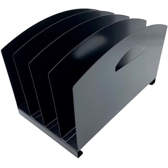 Huron Desktop File Organizer Vertical 4 Slot w/Handles, Black Steel