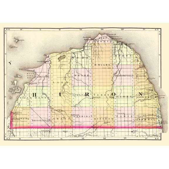Huron Michigan - Walling 1873 Poster Print by Walling WallingMIHU0001