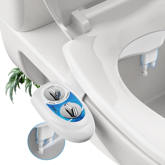 Hurran Ultra-Slim Bidet Attachment for Toilet, Retractable Dual Nozzles for Hygienic Posterior & Feminine Wash, Non-Electric with Adjustable Cold Water Pressure, Stainless Steel Inlet (Blue/White)