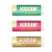 Hurraw! Pitta coconut, mint, lemongrass, Kapha grapefruit, ginger, eucalyptus, Vata almond, cardamon rose Lip Balm, 3 Pack